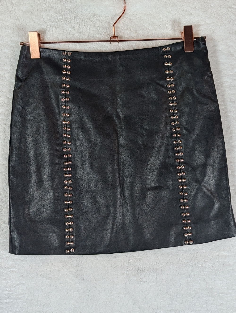 223-Forever 21 Black Studded Faux Leather Mini‎ Skirt
